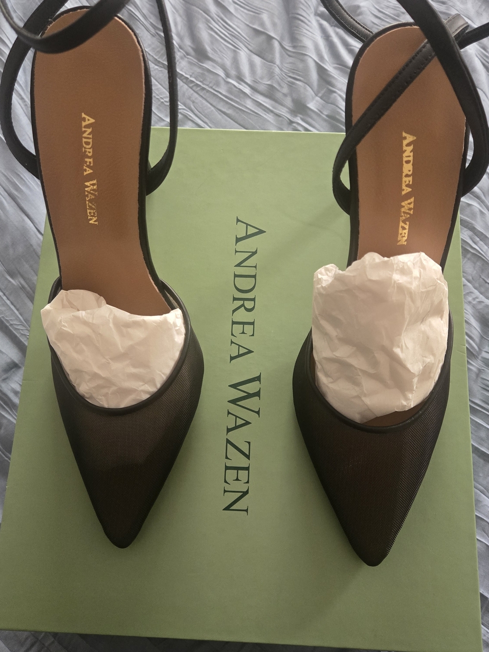 Black Pointed Mesh Slingback Heels